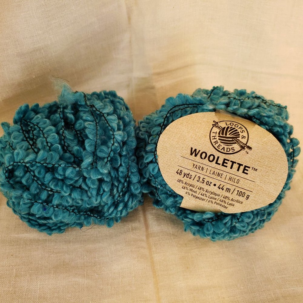 2 Skeins Aqua Woolette Yarn Loops & Thread 48 Yds 3.5 oz ea Wool Blend Loopy